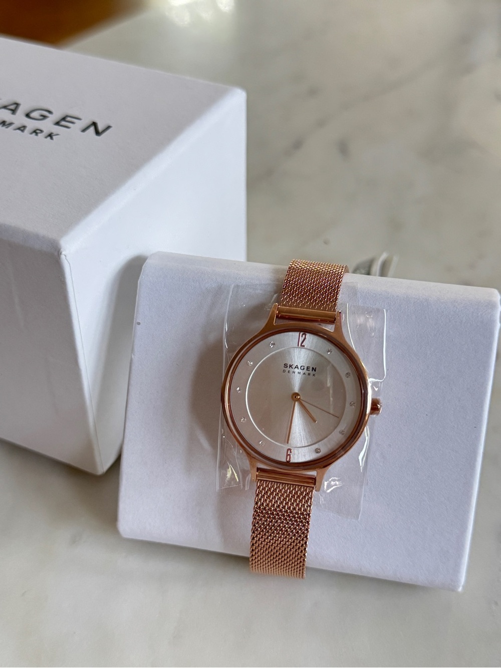 Skagen Rose Gold Mesh Band Women's Watch with White Dial